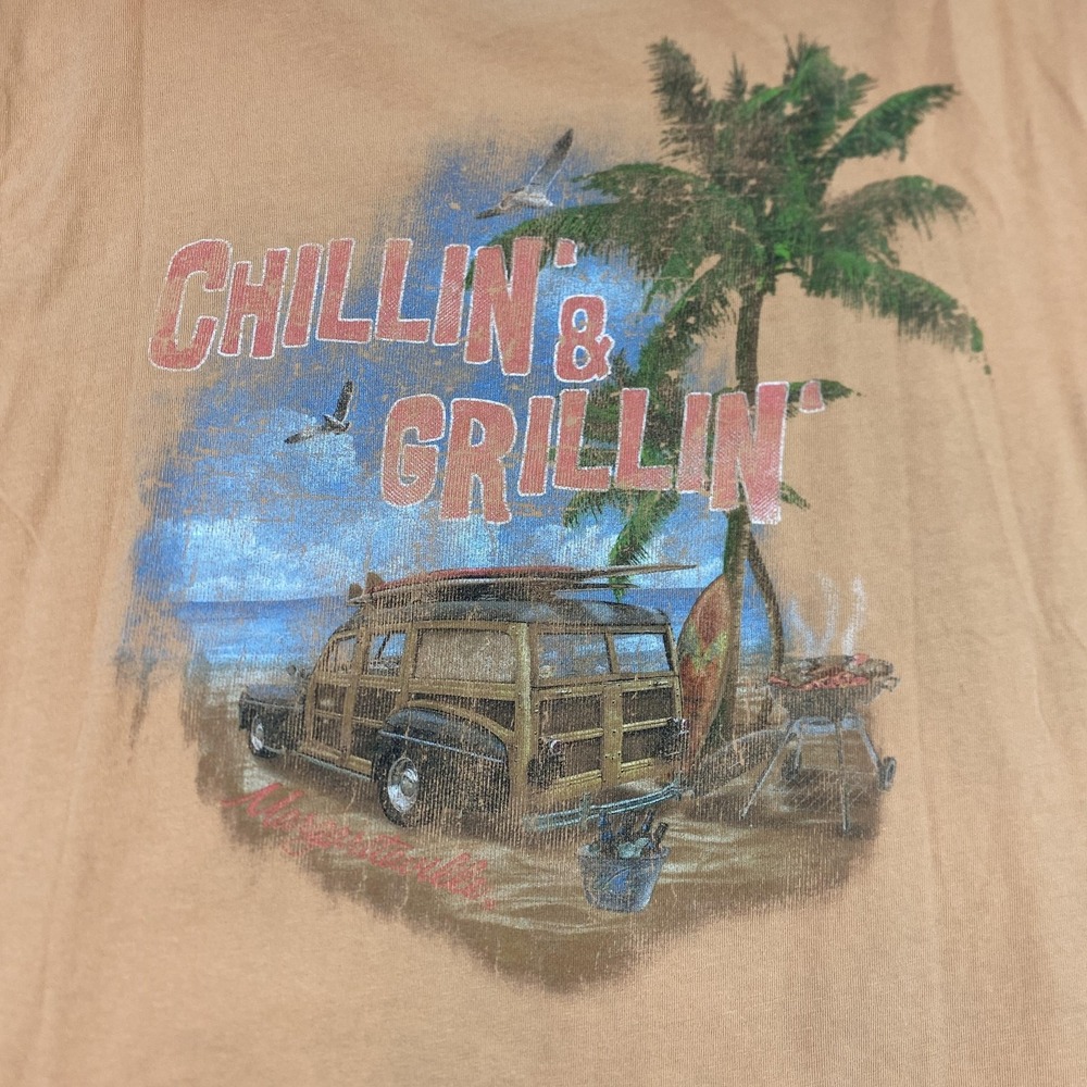 Margaritaville Shirt Mens XL Tan Chillin & Grillin Graphic Beach Jimmy Buffett